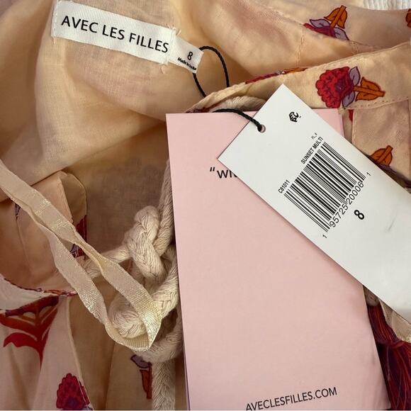 Avec Les Filles Women's Cotton Mixed-Print Mini Dress Sunset Multi Sz 8 - Picture 7 of 10